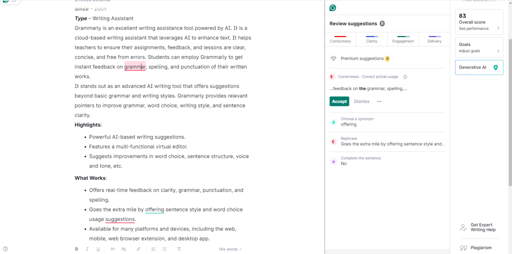 Grammarly in action